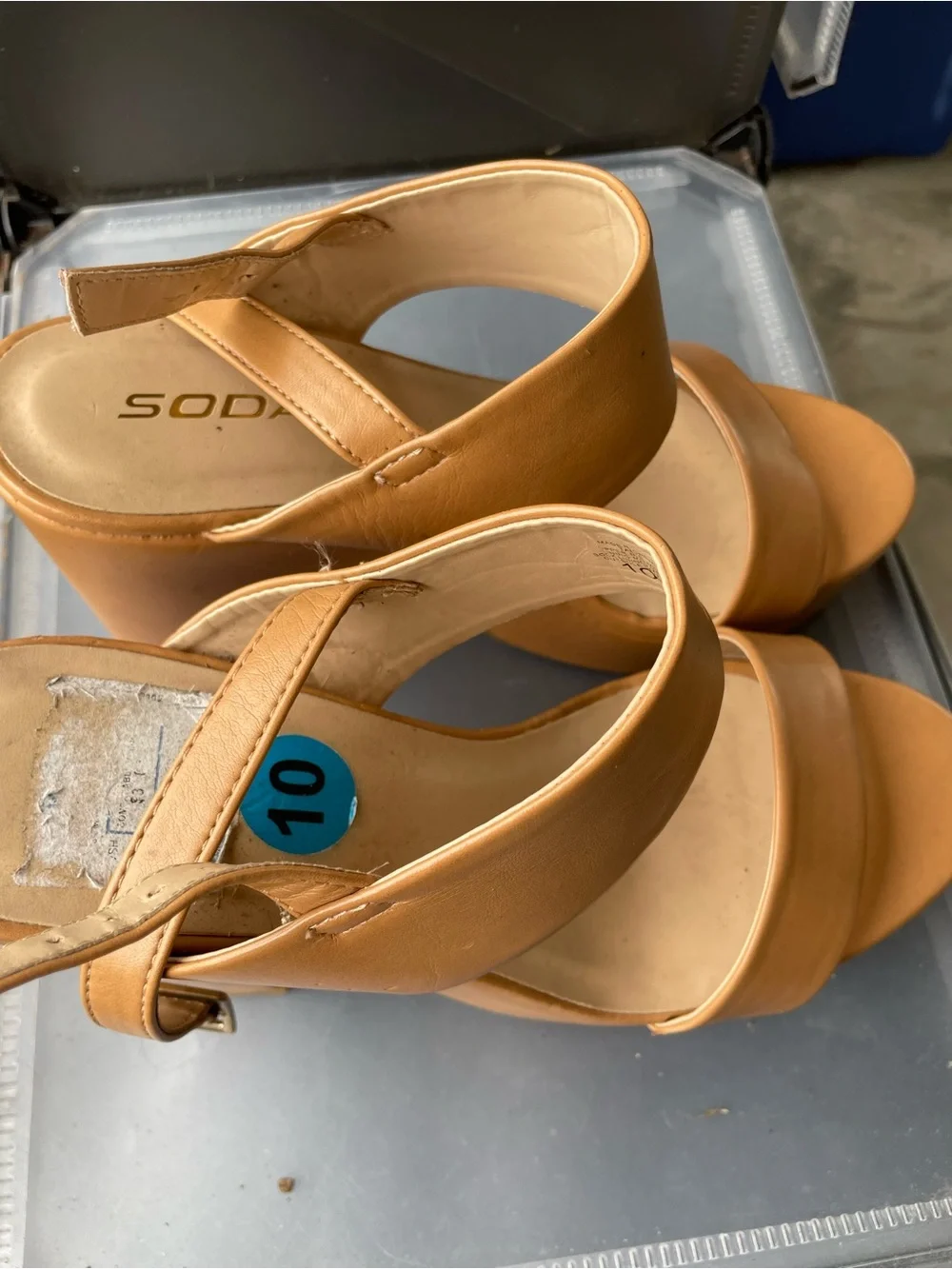 Platform Block Heel Sandals in Tan with Ankle Strap